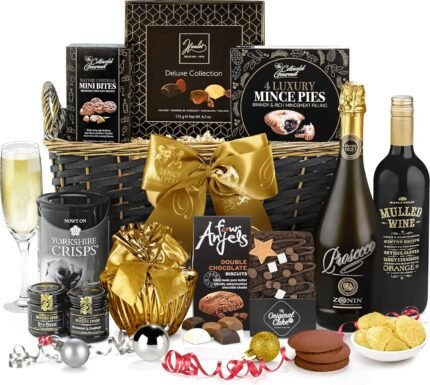 Fireside Gift Hamper with Prosecco & Mulled Wine - Luxury Christmas Hamper with Cheddar Bites, Chocolate Truffles - Gourmet Xmas Hampers for Women & Men